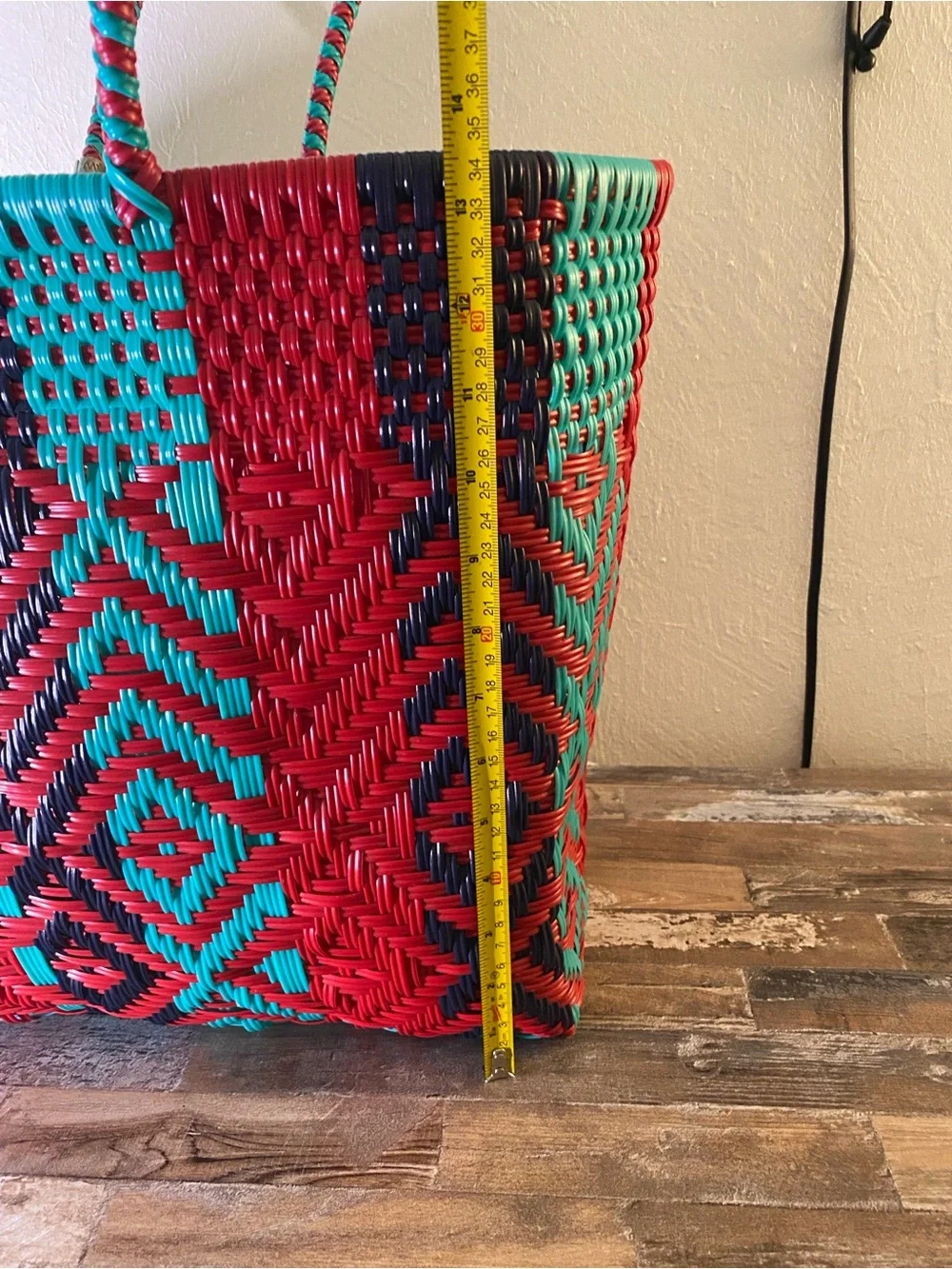 Maria Victoria Braided Geometric Tote in Red, Teal & Black